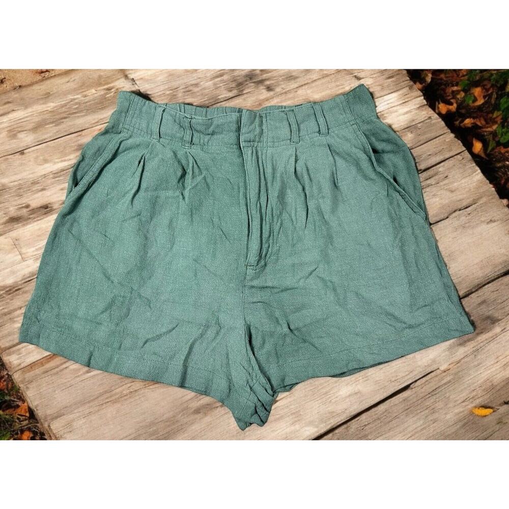 Z Supply Olive Green Linen Blend Shorts Sz XS Relaxed Pleated Stretch Waist